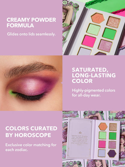 SHEGLAM Glitter Metallic Eyeshadow Palette 8 - Color High Pigment Green Gold Long Wearing Horoscope Collection Eye Shadow Palette - Virtuous Virgo - Canvas & Charms