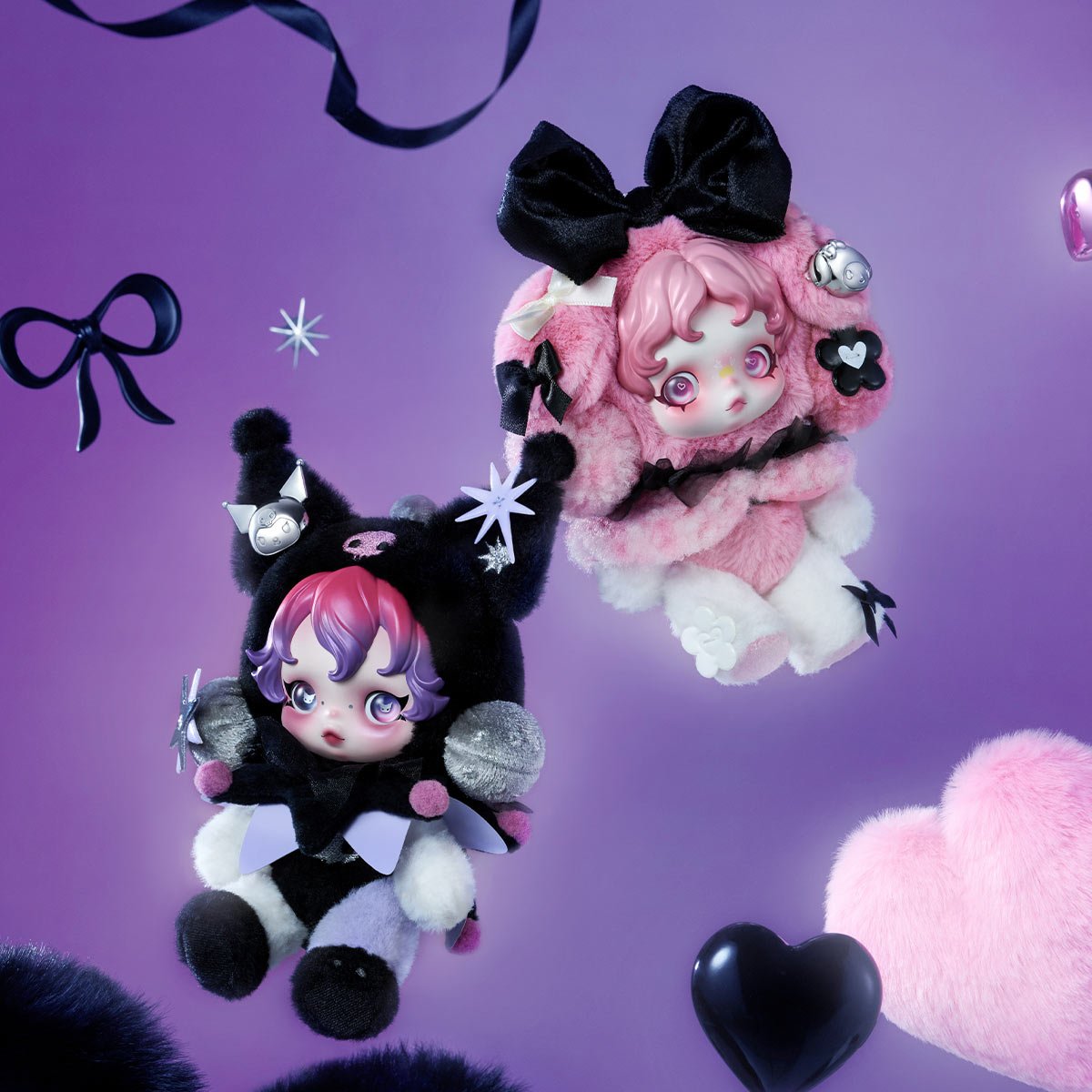 SKULLPANDA × KUROMI Plush Authentic Pop Mart - Canvas & Charms