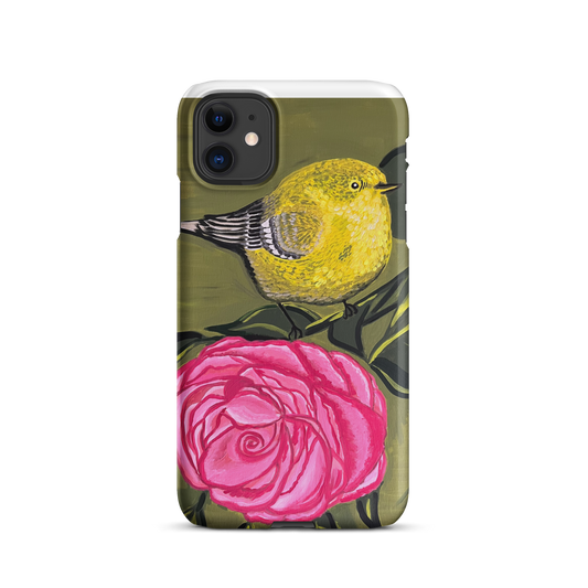 Chubby Warbler on a Rose Art Snap case for iPhone®