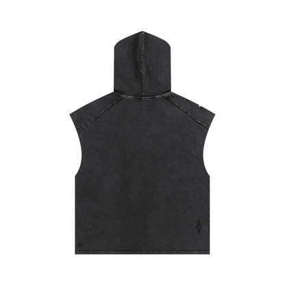 Snow Washed Boxy Hooded Tank Top with NYC Print Rooftop View Midtown Manhattan - Canvas & Charms