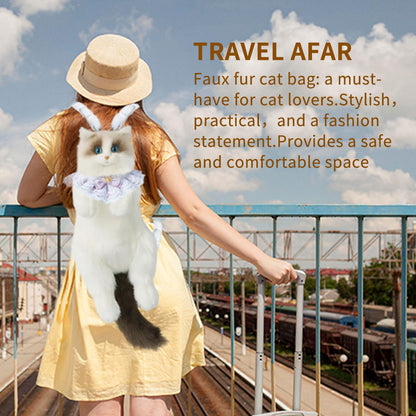 Stuffed Cat Backpack - Cute plush Backpack Toy, Handcrafted Realistic Cat Shaped Backpack, Plush Bag with Adjustable Shoulder, Crossbody, Backpack Straps (White) - Canvas & Charms