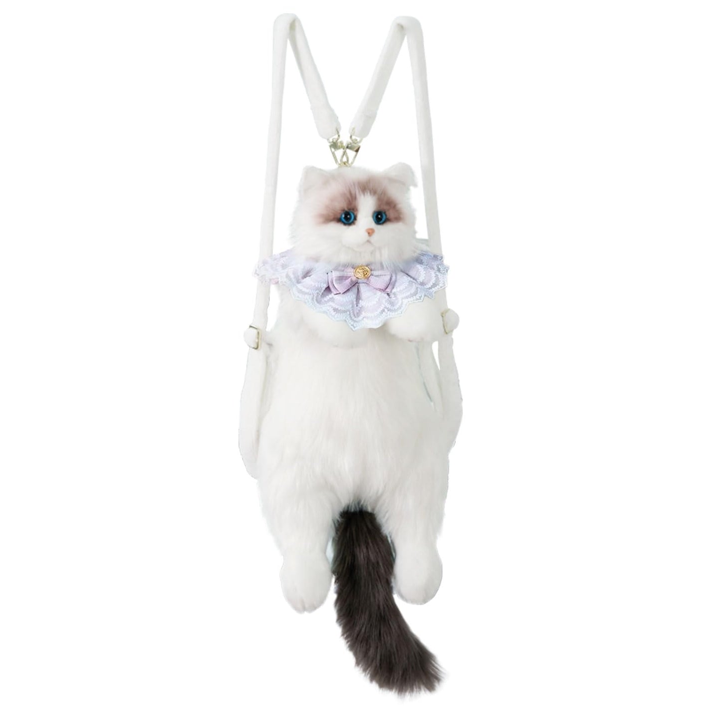 Stuffed Cat Backpack - Cute plush Backpack Toy, Handcrafted Realistic Cat Shaped Backpack, Plush Bag with Adjustable Shoulder, Crossbody, Backpack Straps (White) - Canvas & Charms
