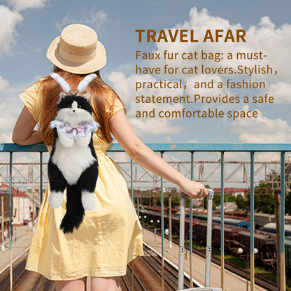 Stuffed Cat Backpack - Cute plush Backpack Toy, Handcrafted Realistic Cat Shaped Backpack, Plush Bag with Adjustable Shoulder, Crossbody, Backpack Straps (White) - Canvas & Charms