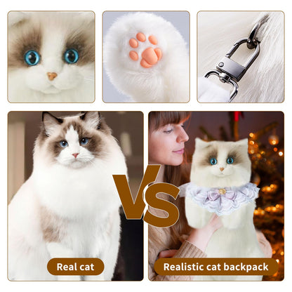Stuffed Cat Backpack - Cute plush Backpack Toy, Handcrafted Realistic Cat Shaped Backpack, Plush Bag with Adjustable Shoulder, Crossbody, Backpack Straps (White) - Canvas & Charms