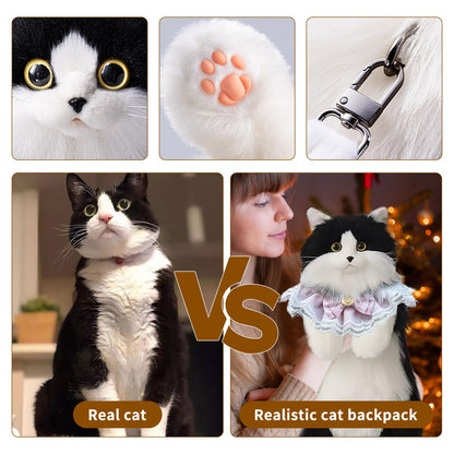 Stuffed Cat Backpack - Cute plush Backpack Toy, Handcrafted Realistic Cat Shaped Backpack, Plush Bag with Adjustable Shoulder, Crossbody, Backpack Straps (White) - Canvas & Charms