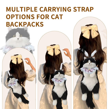 Stuffed Cat Backpack - Cute plush Backpack Toy, Handcrafted Realistic Cat Shaped Backpack, Plush Bag with Adjustable Shoulder, Crossbody, Backpack Straps (White) - Canvas & Charms