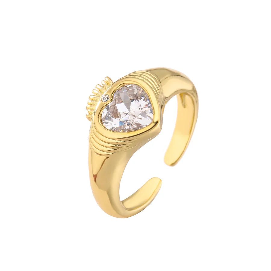 sweet heart shape copper plating inlay zircon open ring 1 piece - Canvas & Charms