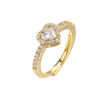 sweet heart shape copper plating inlay zircon open ring 1 piece - Canvas & Charms