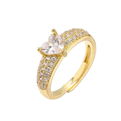sweet heart shape copper plating inlay zircon open ring 1 piece - Canvas & Charms