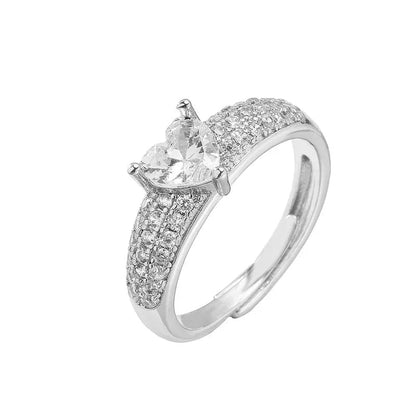 sweet heart shape copper plating inlay zircon open ring 1 piece - Canvas & Charms