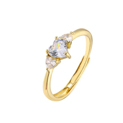 sweet heart shape copper plating inlay zircon open ring 1 piece - Canvas & Charms