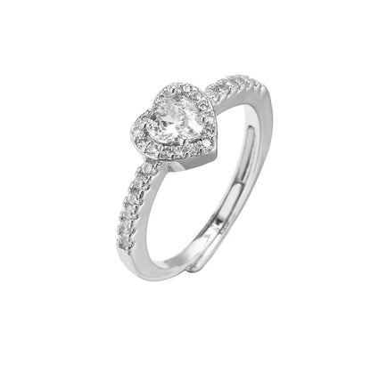 sweet heart shape copper plating inlay zircon open ring 1 piece - Canvas & Charms