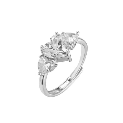 sweet heart shape copper plating inlay zircon open ring 1 piece - Canvas & Charms