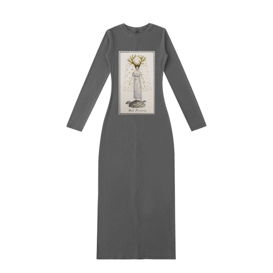 Tarot Dress High Priestess Bodycon Dress Dyed Washed Slit Maxi Dress - Canvas & Charms