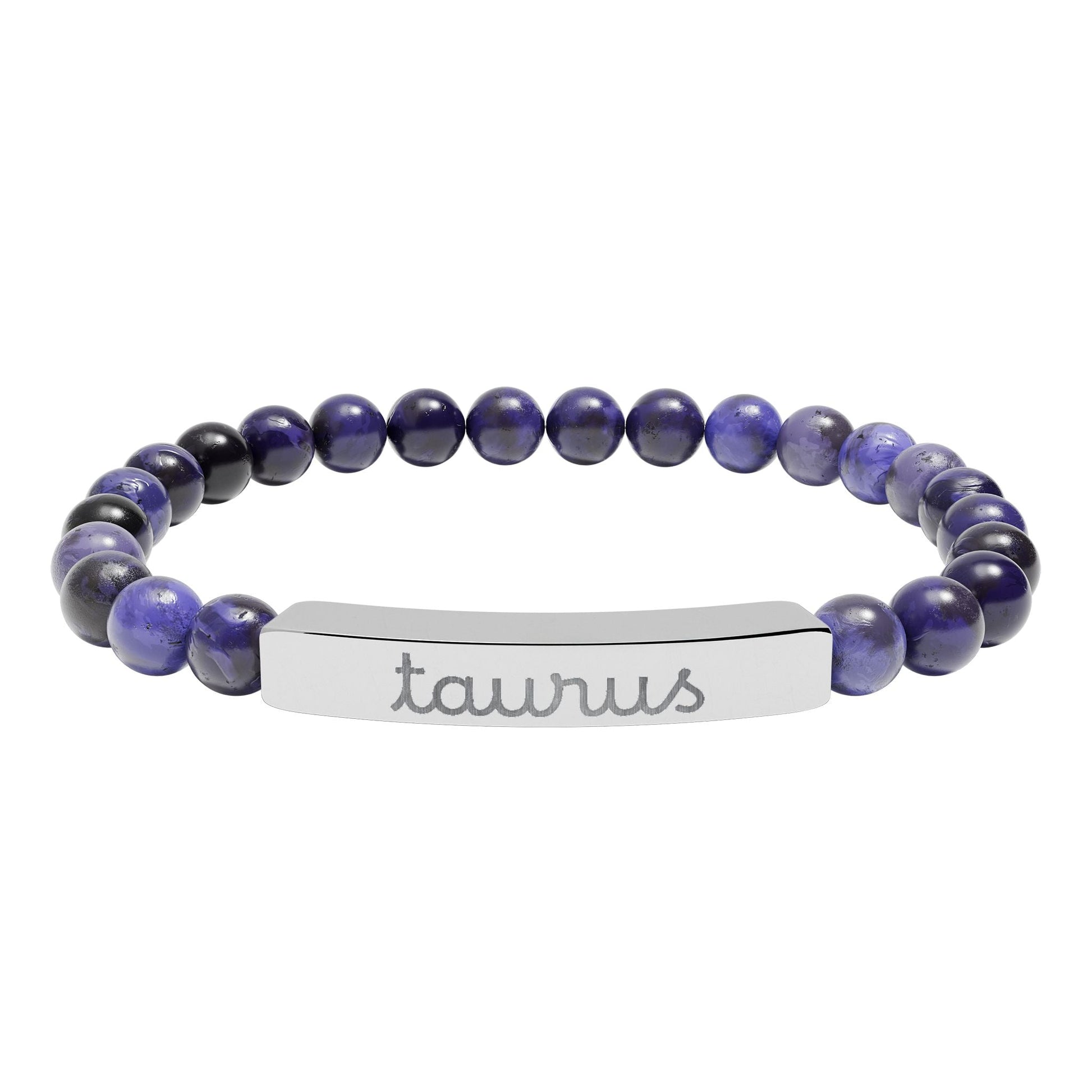 Taurus Zodiac Sign Natural Stone Stretch Bar Bracelet with Engraving - Canvas & Charms