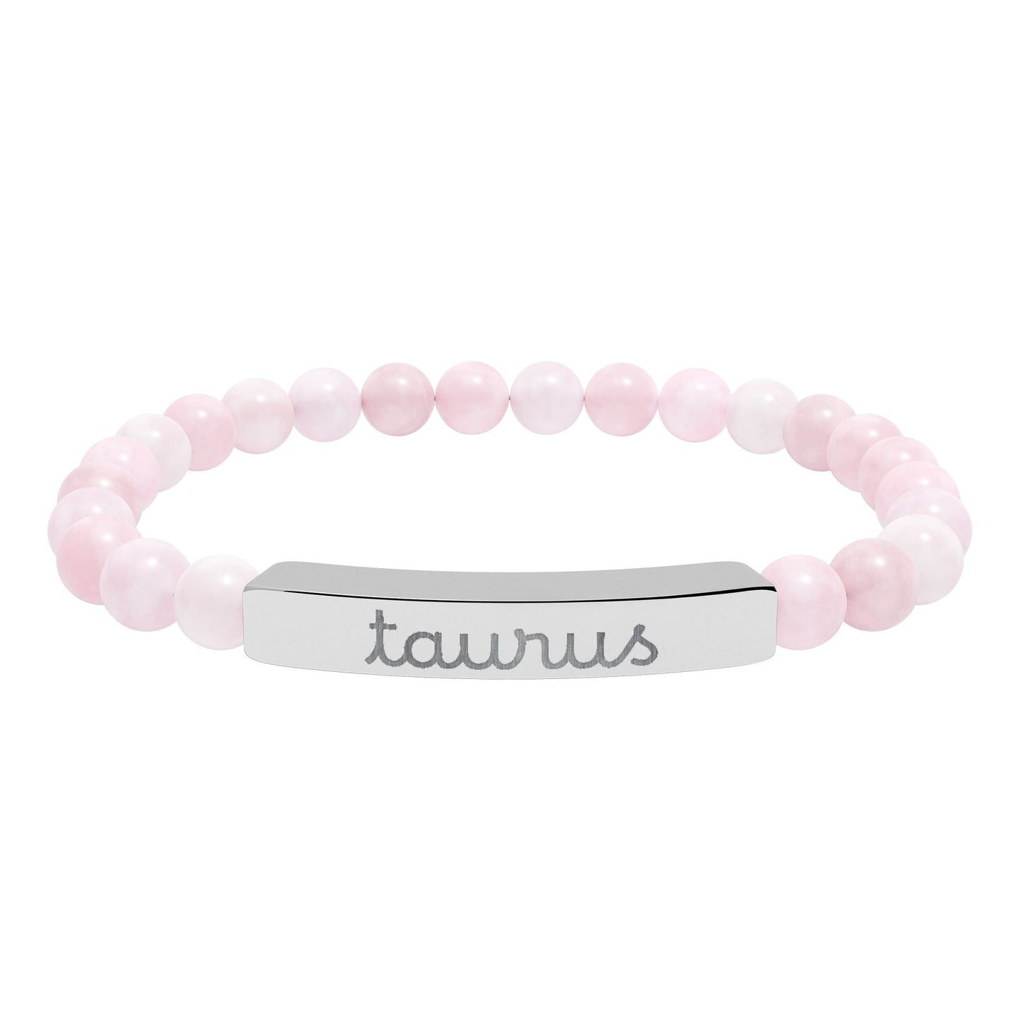 Taurus Zodiac Sign Natural Stone Stretch Bar Bracelet with Engraving - Canvas & Charms