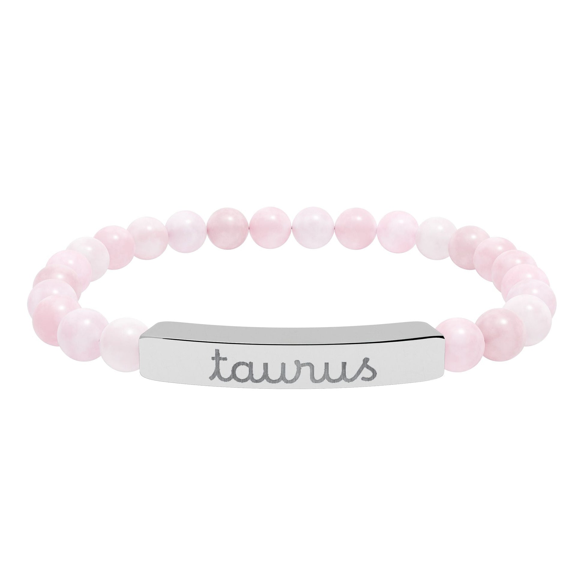 Taurus Zodiac Sign Natural Stone Stretch Bar Bracelet with Engraving - Canvas & Charms