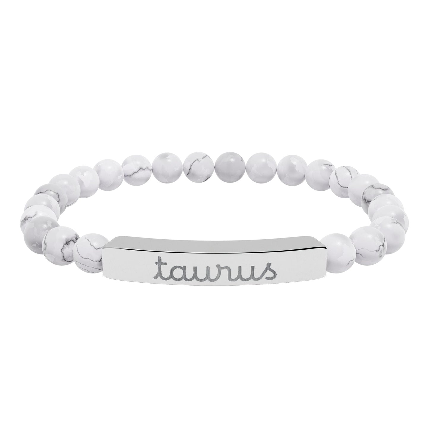 Taurus Zodiac Sign Natural Stone Stretch Bar Bracelet with Engraving - Canvas & Charms