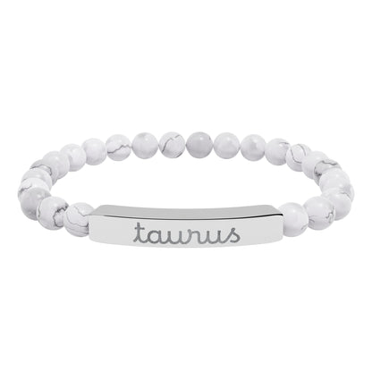Taurus Zodiac Sign Natural Stone Stretch Bar Bracelet with Engraving - Canvas & Charms