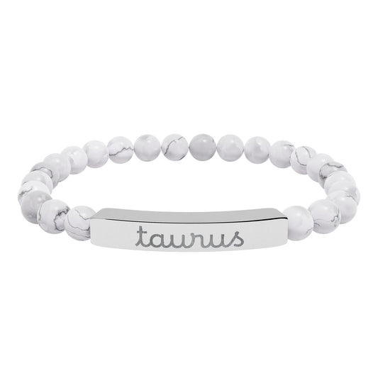 Taurus Zodiac Sign Natural Stone Stretch Bar Bracelet with Engraving - Canvas & Charms