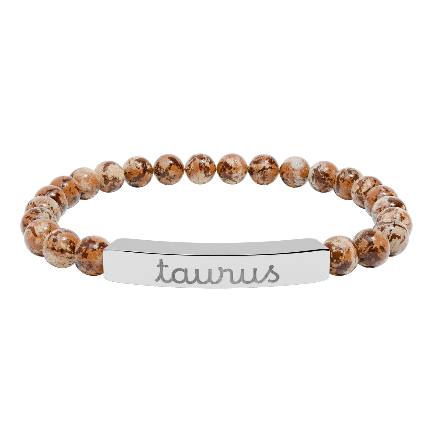 Taurus Zodiac Sign Natural Stone Stretch Bar Bracelet with Engraving - Canvas & Charms