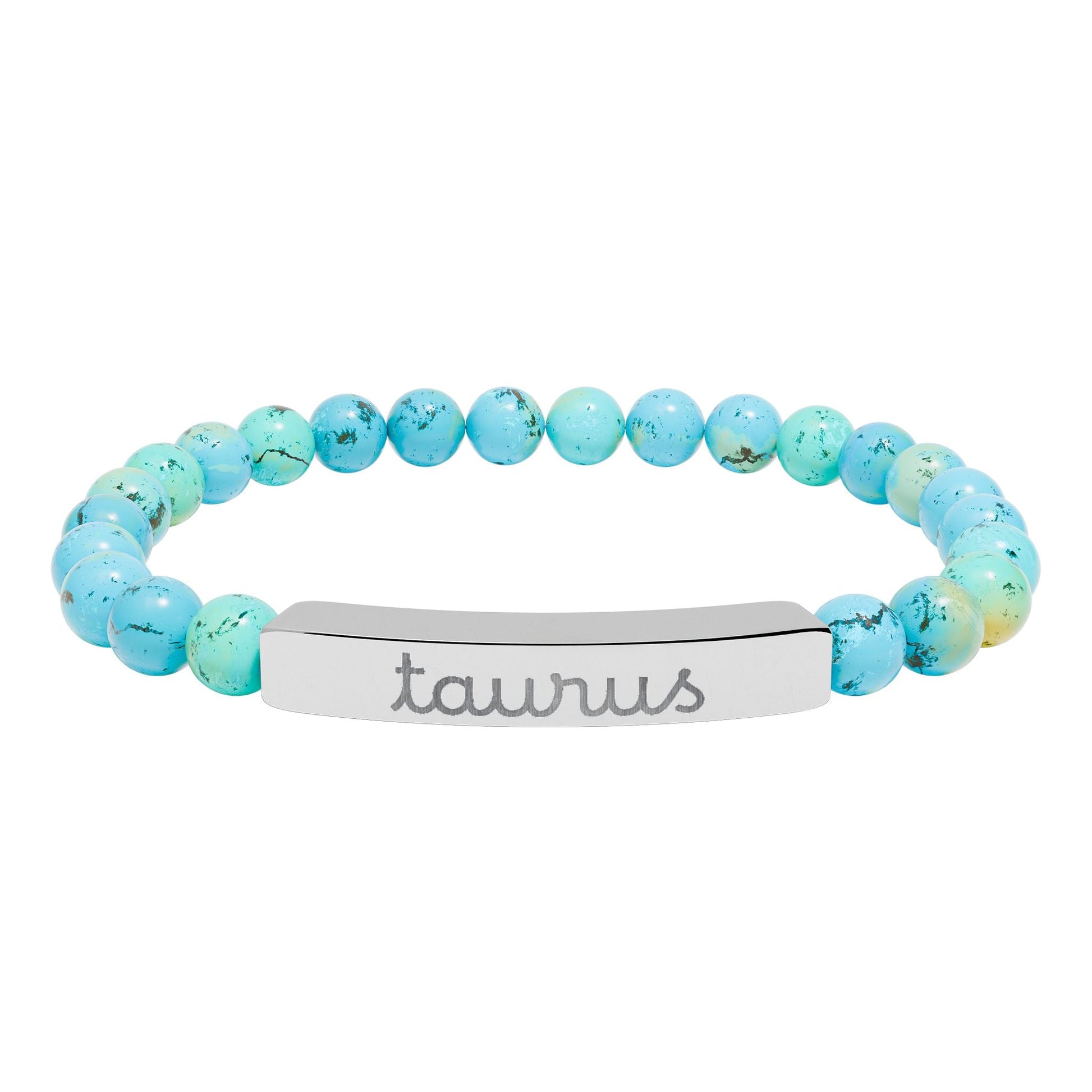 Taurus Zodiac Sign Natural Stone Stretch Bar Bracelet with Engraving - Canvas & Charms