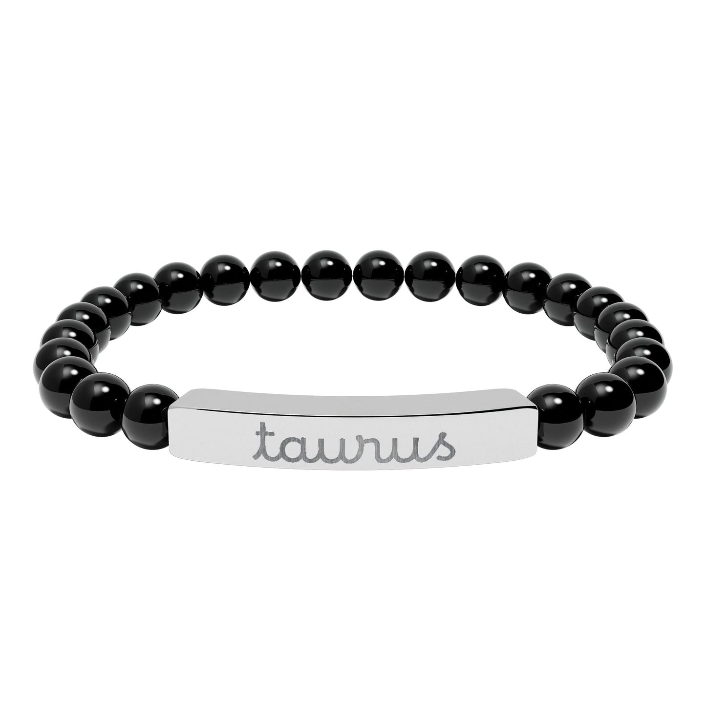 Taurus Zodiac Sign Natural Stone Stretch Bar Bracelet with Engraving - Canvas & Charms