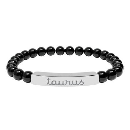 Taurus Zodiac Sign Natural Stone Stretch Bar Bracelet with Engraving - Canvas & Charms