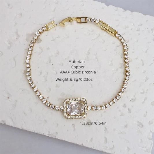 Tennis Chain Bracelet Square Zircon 18K Gold Plated Inlay - Canvas & Charms