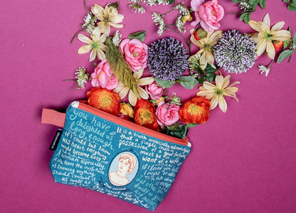 The Unemployed Philosophers Guild Jane Austen Bag - 9" Canvas Zipper Romance Themed Pouch for Pencils, Tools, Cosmetics, Toiletries and More - Canvas & Charms