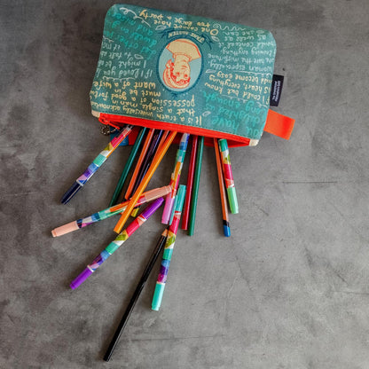 The Unemployed Philosophers Guild Jane Austen Bag - 9" Canvas Zipper Romance Themed Pouch for Pencils, Tools, Cosmetics, Toiletries and More - Canvas & Charms