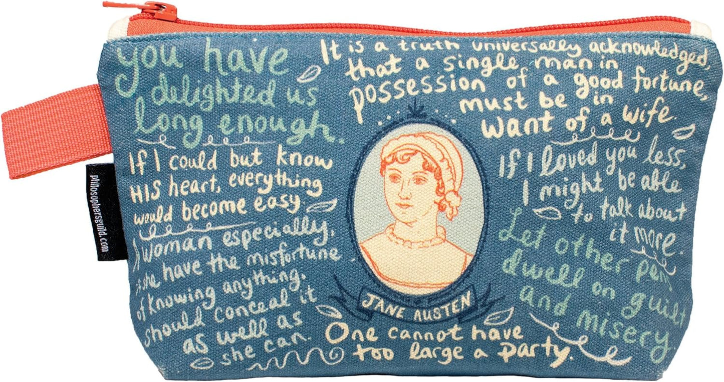 The Unemployed Philosophers Guild Jane Austen Bag - 9" Canvas Zipper Romance Themed Pouch for Pencils, Tools, Cosmetics, Toiletries and More - Canvas & Charms