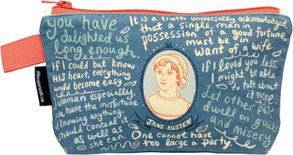 The Unemployed Philosophers Guild Jane Austen Bag - 9" Canvas Zipper Romance Themed Pouch for Pencils, Tools, Cosmetics, Toiletries and More - Canvas & Charms