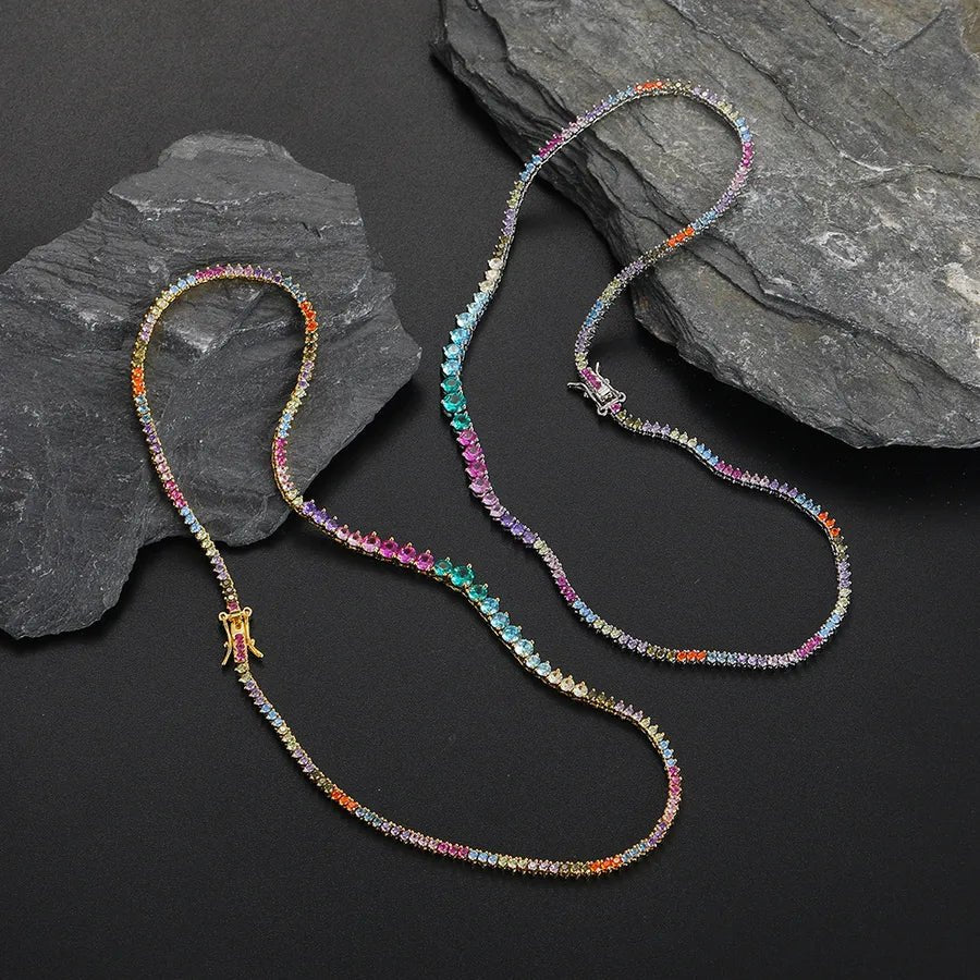 Three-Claw Gradient Color Zircon Tennis Necklace New Trendy Unique Chain Hip Hop Style Style Twin - Canvas & Charms