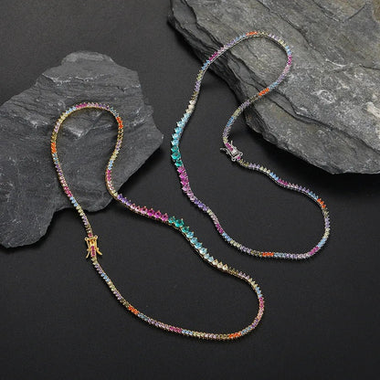 Three-Claw Gradient Color Zircon Tennis Necklace New Trendy Unique Chain Hip Hop Style Style Twin - Canvas & Charms