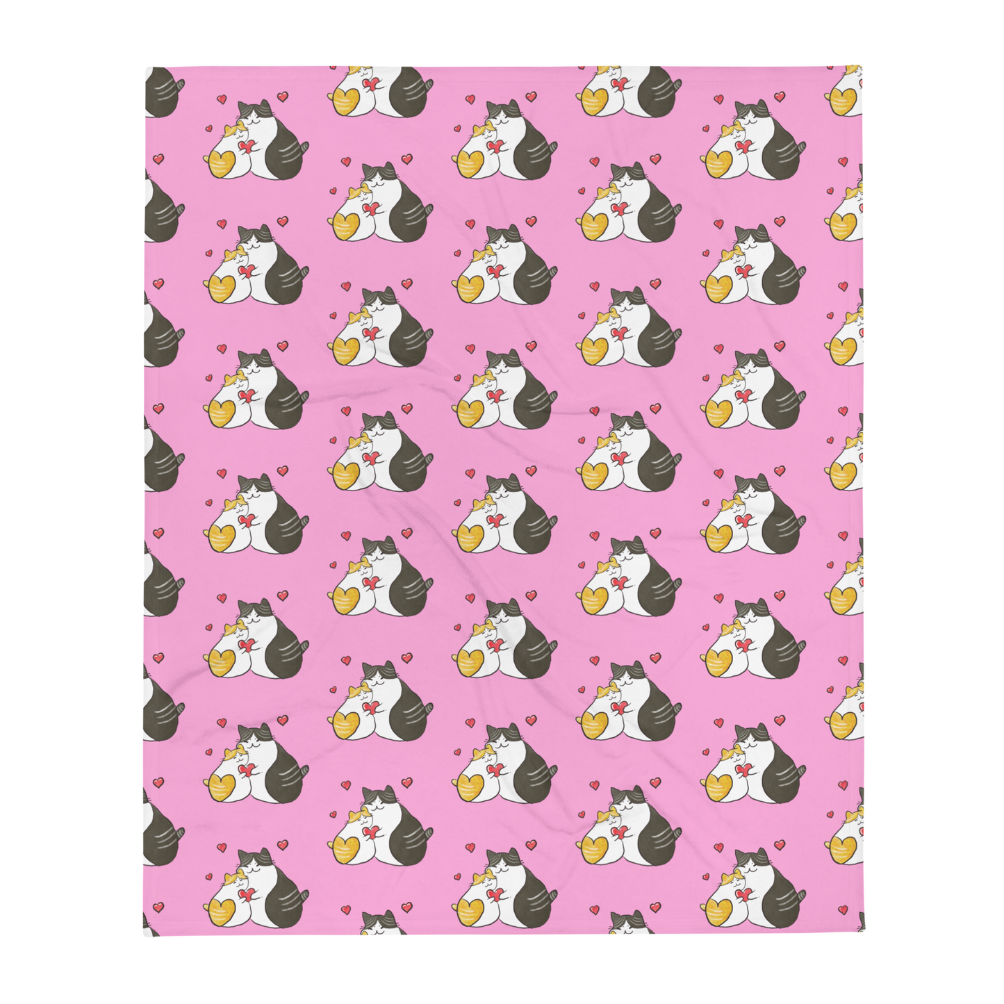 Doodle Cat Hearts Valentine's Day Throw Blanket