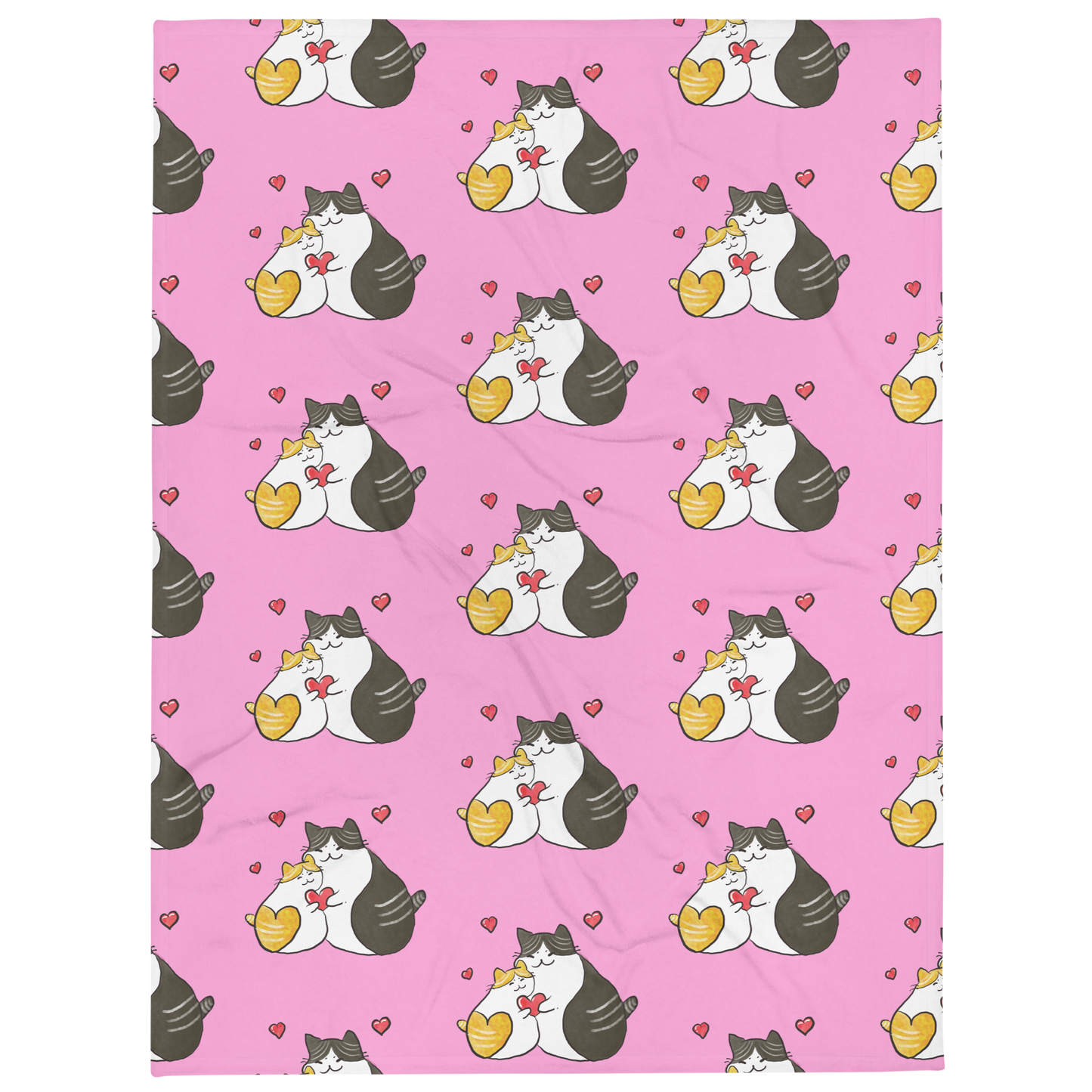 Doodle Cat Hearts Valentine's Day Throw Blanket