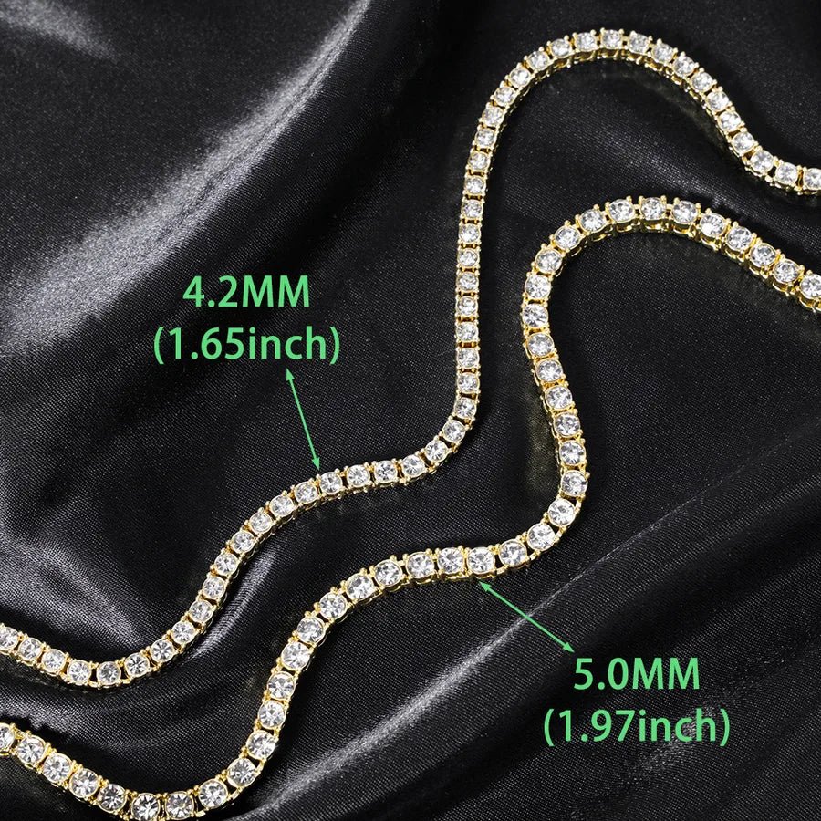 Trendy Men's Tennis Necklace Single Row Embedded Crystals 5mm Hip Hop Style Alloy Jewelry Accessory - Canvas & Charms