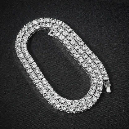 Trendy Men's Tennis Necklace Single Row Embedded Crystals 5mm Hip Hop Style Alloy Jewelry Accessory - Canvas & Charms
