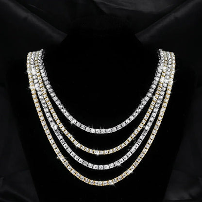 Trendy Men's Tennis Necklace Single Row Embedded Crystals 5mm Hip Hop Style Alloy Jewelry Accessory - Canvas & Charms