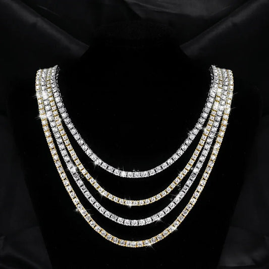 Trendy Men's Tennis Necklace Single Row Embedded Crystals 5mm Hip Hop Style Alloy Jewelry Accessory - Canvas & Charms