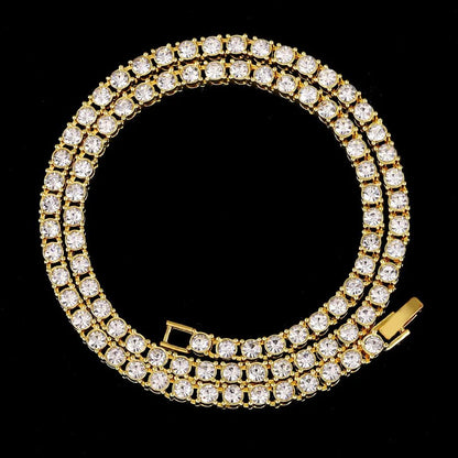 Trendy Men's Tennis Necklace Single Row Embedded Crystals 5mm Hip Hop Style Alloy Jewelry Accessory - Canvas & Charms