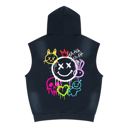 Unisex Boxy Graffiti Vintage Wash Sun Fade Sleeveless Hoodie - Canvas & Charms