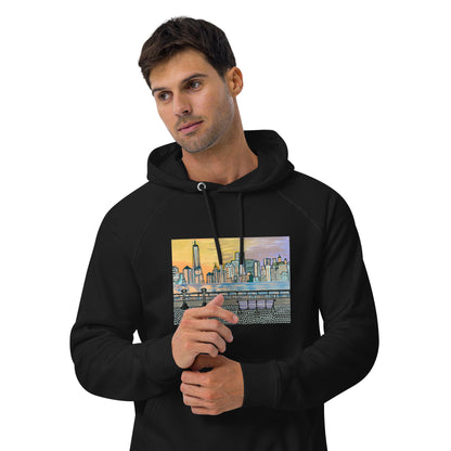 NYC Manhattan Sunset Unisex eco raglan hoodie