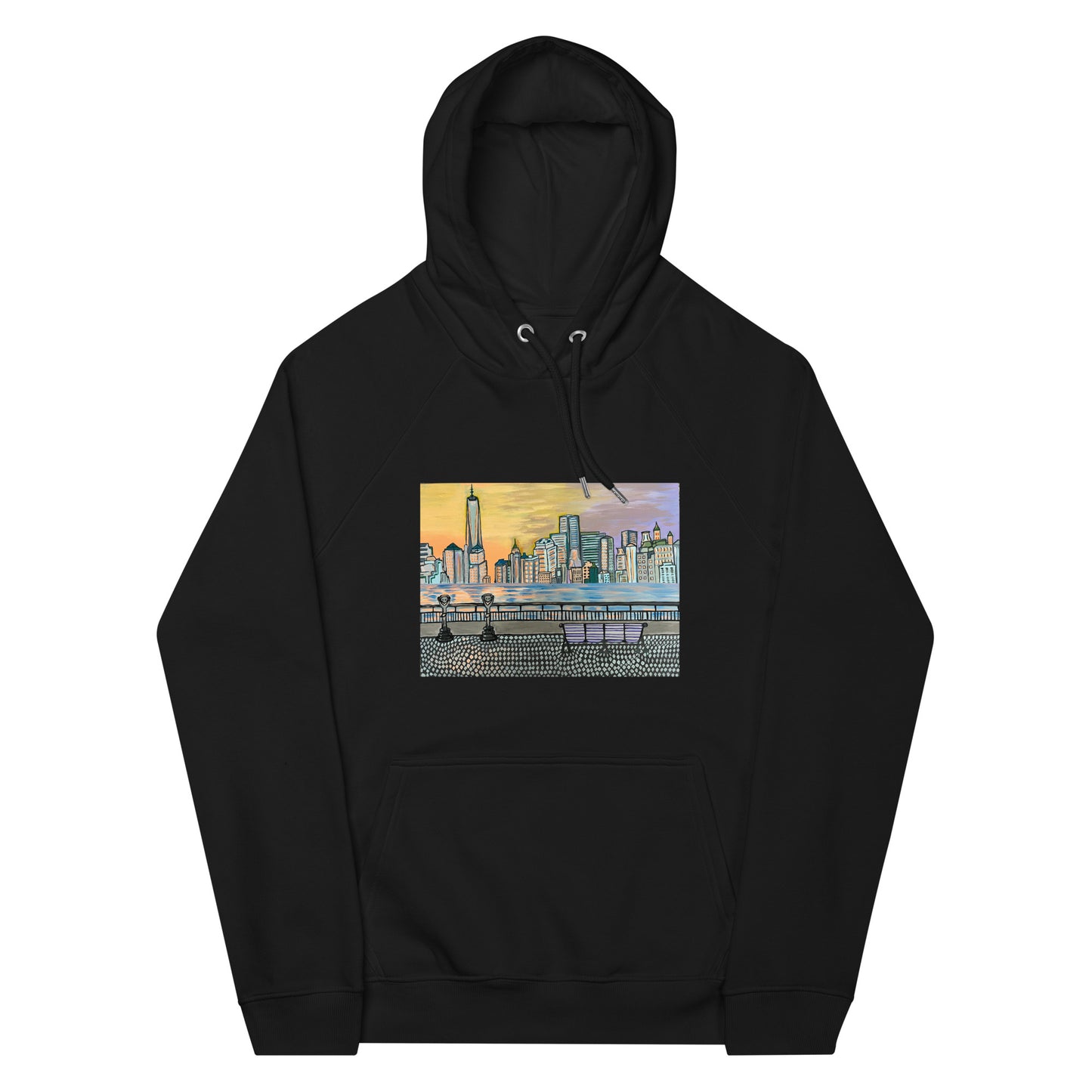 NYC Manhattan Sunset Unisex eco raglan hoodie