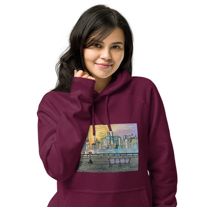 NYC Manhattan Sunset Unisex eco raglan hoodie