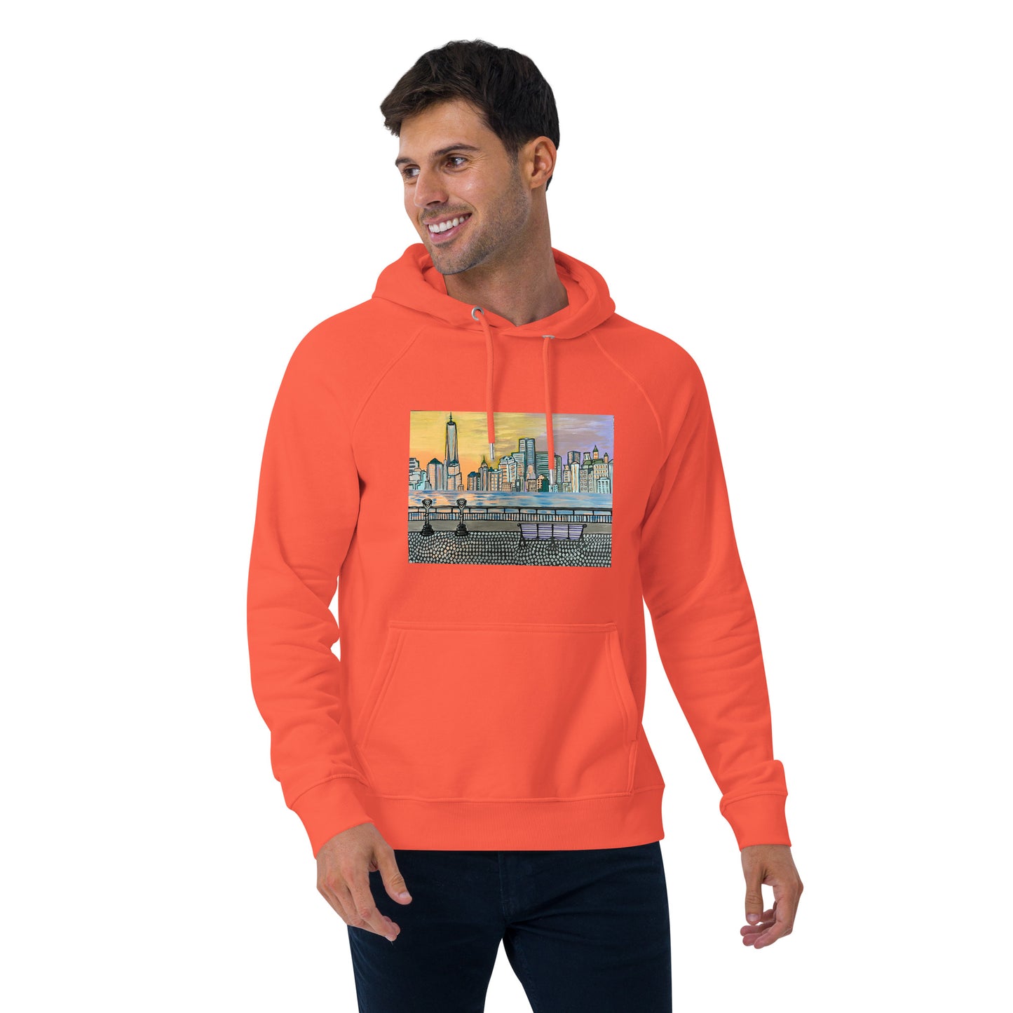 NYC Manhattan Sunset Unisex eco raglan hoodie