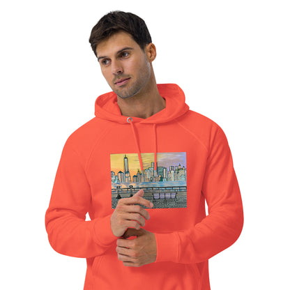 NYC Manhattan Sunset Unisex eco raglan hoodie