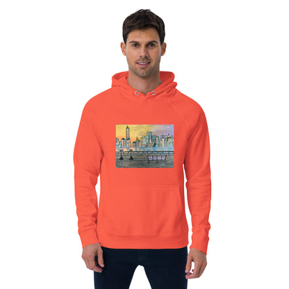 NYC Manhattan Sunset Unisex eco raglan hoodie