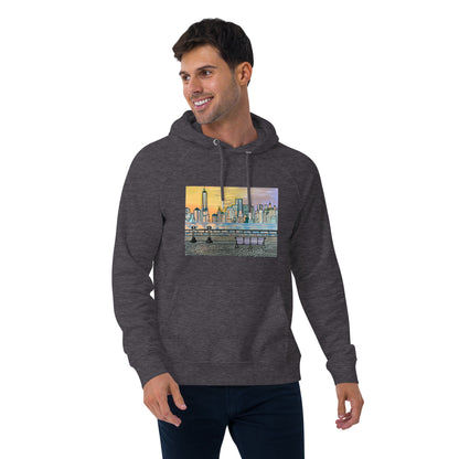 NYC Manhattan Sunset Unisex eco raglan hoodie